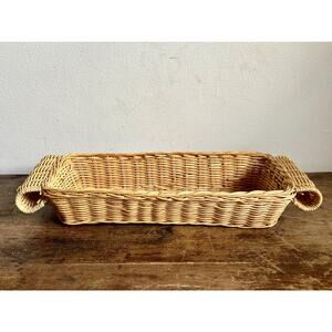 Vintage Handled Wicker Basket | Narrow Woven Basket With Handles